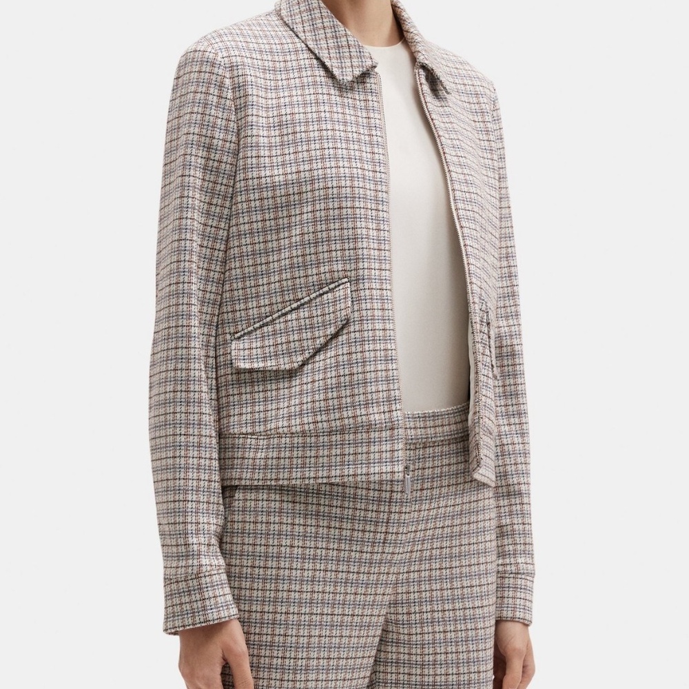 Theory Cropped Zip-Up Jacket in Plaid Knit